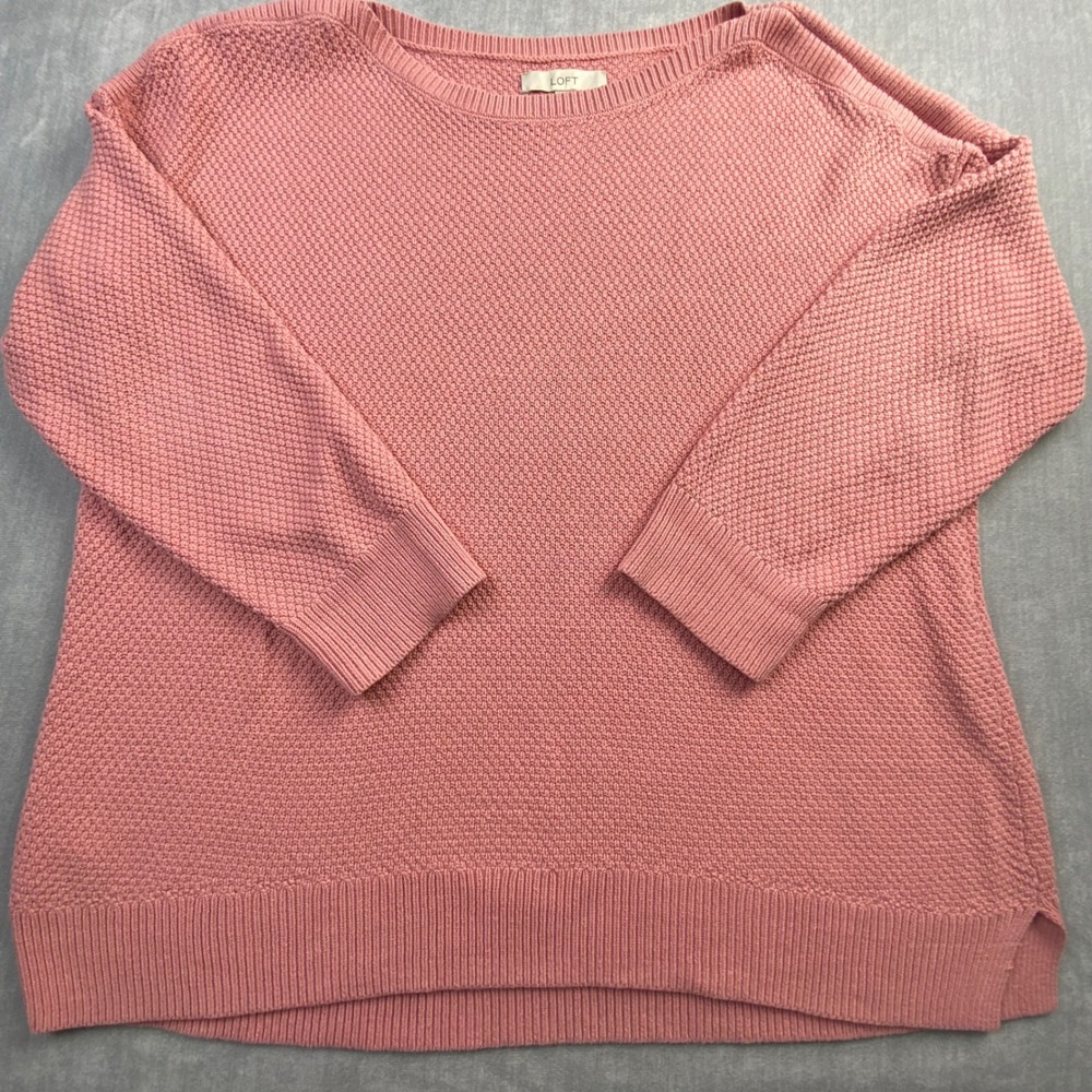 LOFT Womens XXL Pink Textured Popcorn Knit Boatneck Sweater Pullover Relaxed Fit